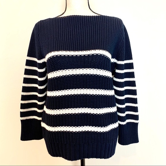 J. Crew Sweaters - J Crew Navy & White Striped Sweater Medium